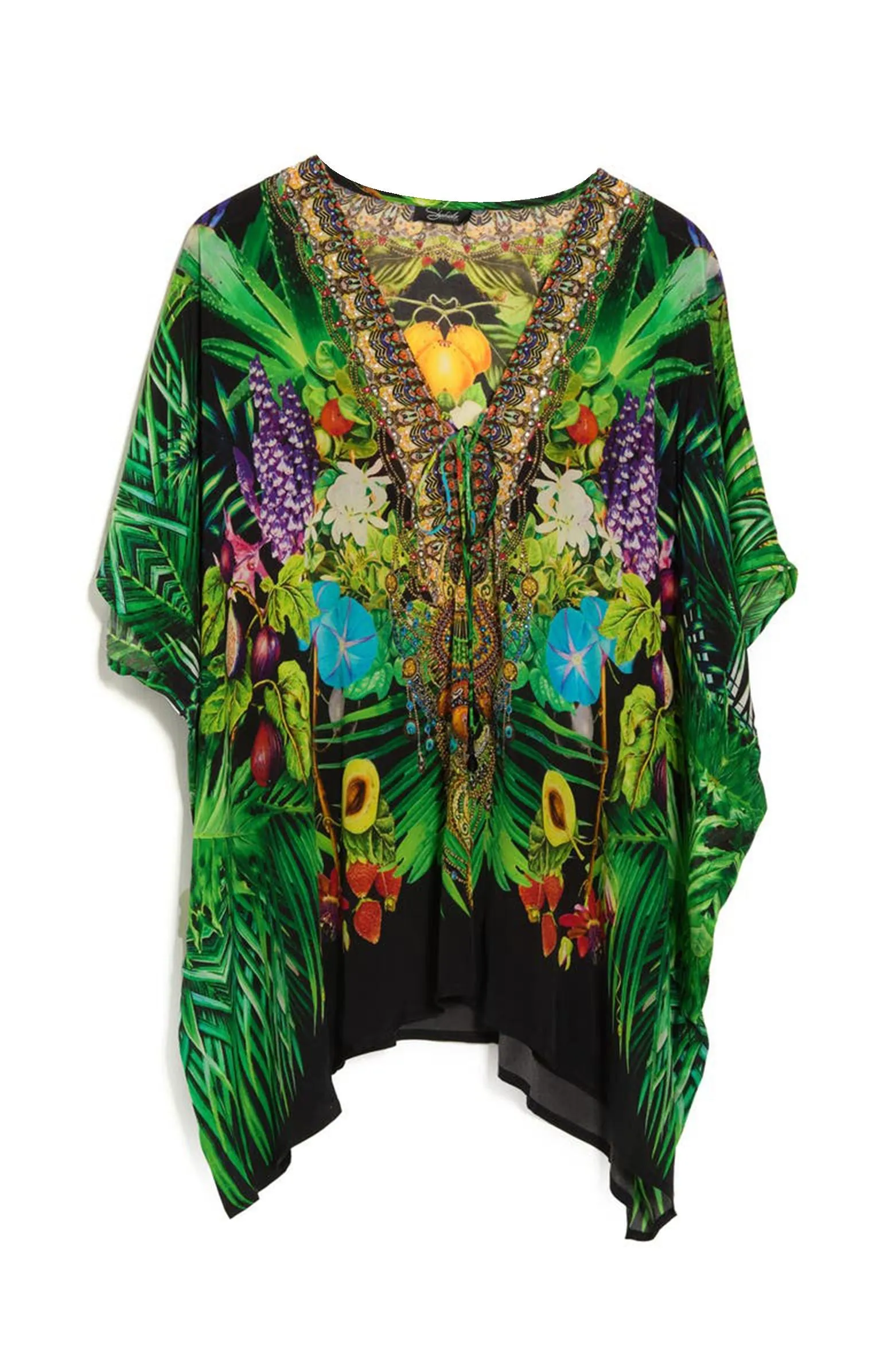 Tropical Print Short Kaftan Top