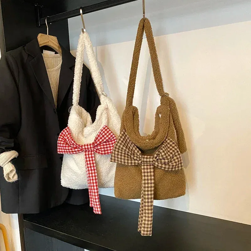 UAKISS  -  New Bow Sewing Thread Milk Cotton Versatile Shoulder Bags 2024 Hot Sale Retro Style Commute Fashion Single Women's Crossbody Bag
