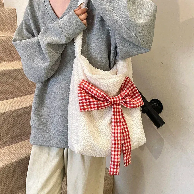 UAKISS  -  New Bow Sewing Thread Milk Cotton Versatile Shoulder Bags 2024 Hot Sale Retro Style Commute Fashion Single Women's Crossbody Bag