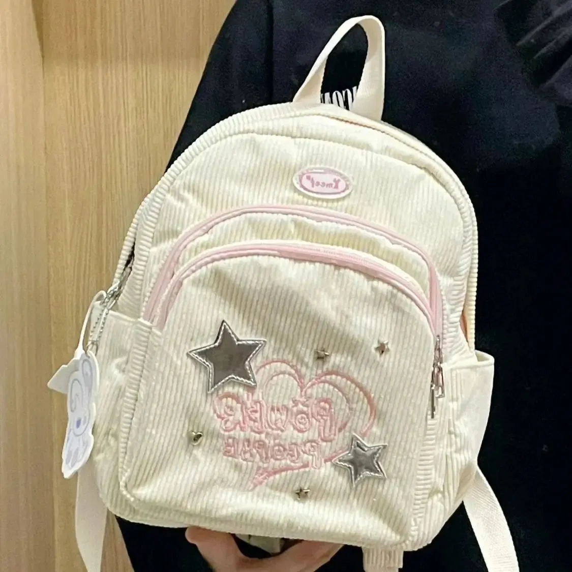 Uakiss Y2K Backpacks Women Letter Embroidered Corduroy Small Capacity Casual Commute Mochilas Para Mujer Subculture Bag Female