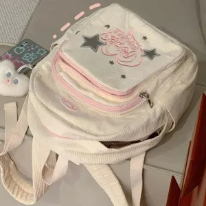 Uakiss Y2K Backpacks Women Letter Embroidered Corduroy Small Capacity Casual Commute Mochilas Para Mujer Subculture Bag Female