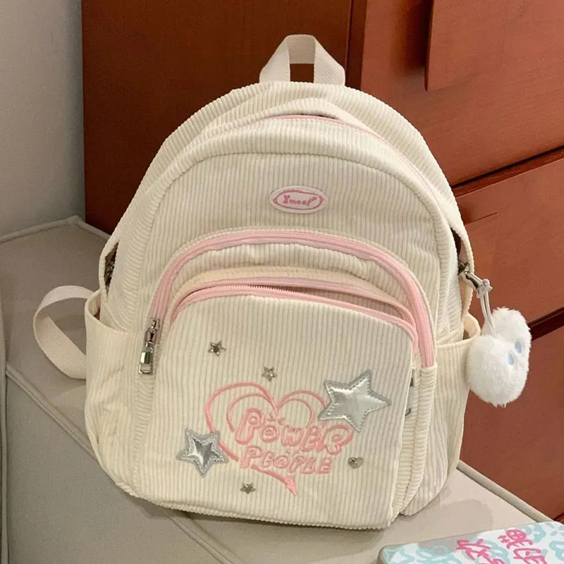 Uakiss Y2K Backpacks Women Letter Embroidered Corduroy Small Capacity Casual Commute Mochilas Para Mujer Subculture Bag Female
