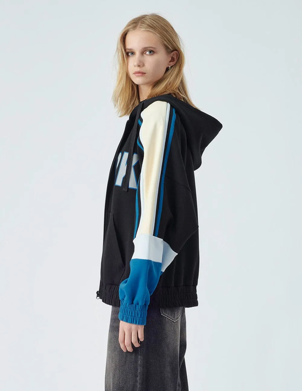 Unisex Hooded Print Zipper Jacket
