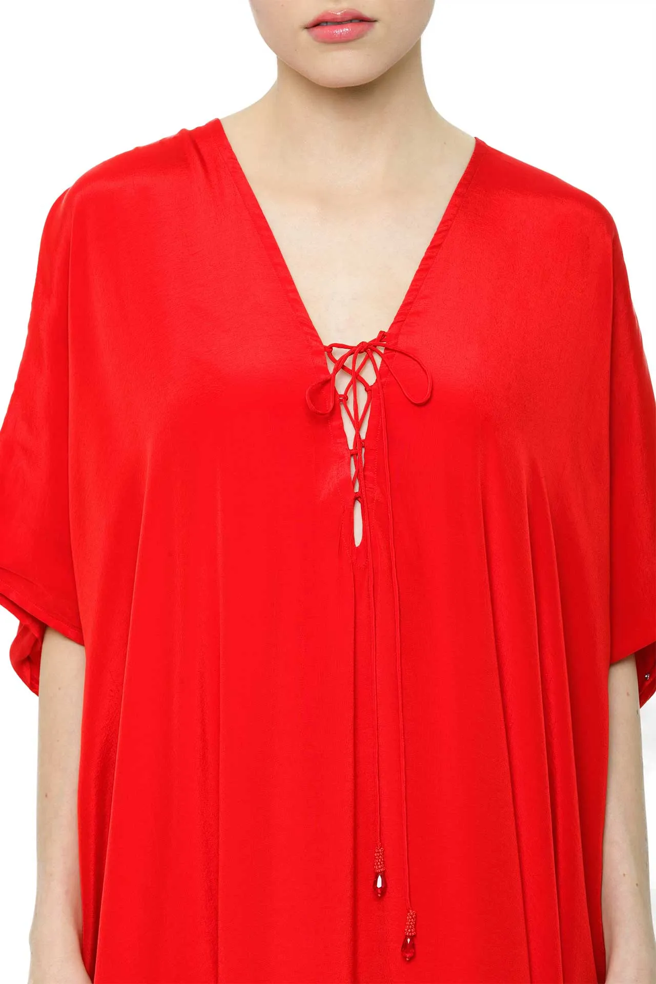 V Neck Kaftan Dress in RED