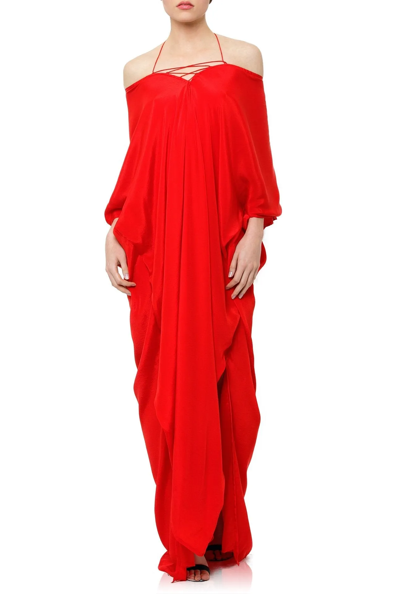 V Neck Kaftan Dress in RED