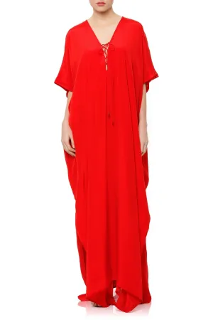 V Neck Kaftan Dress in RED