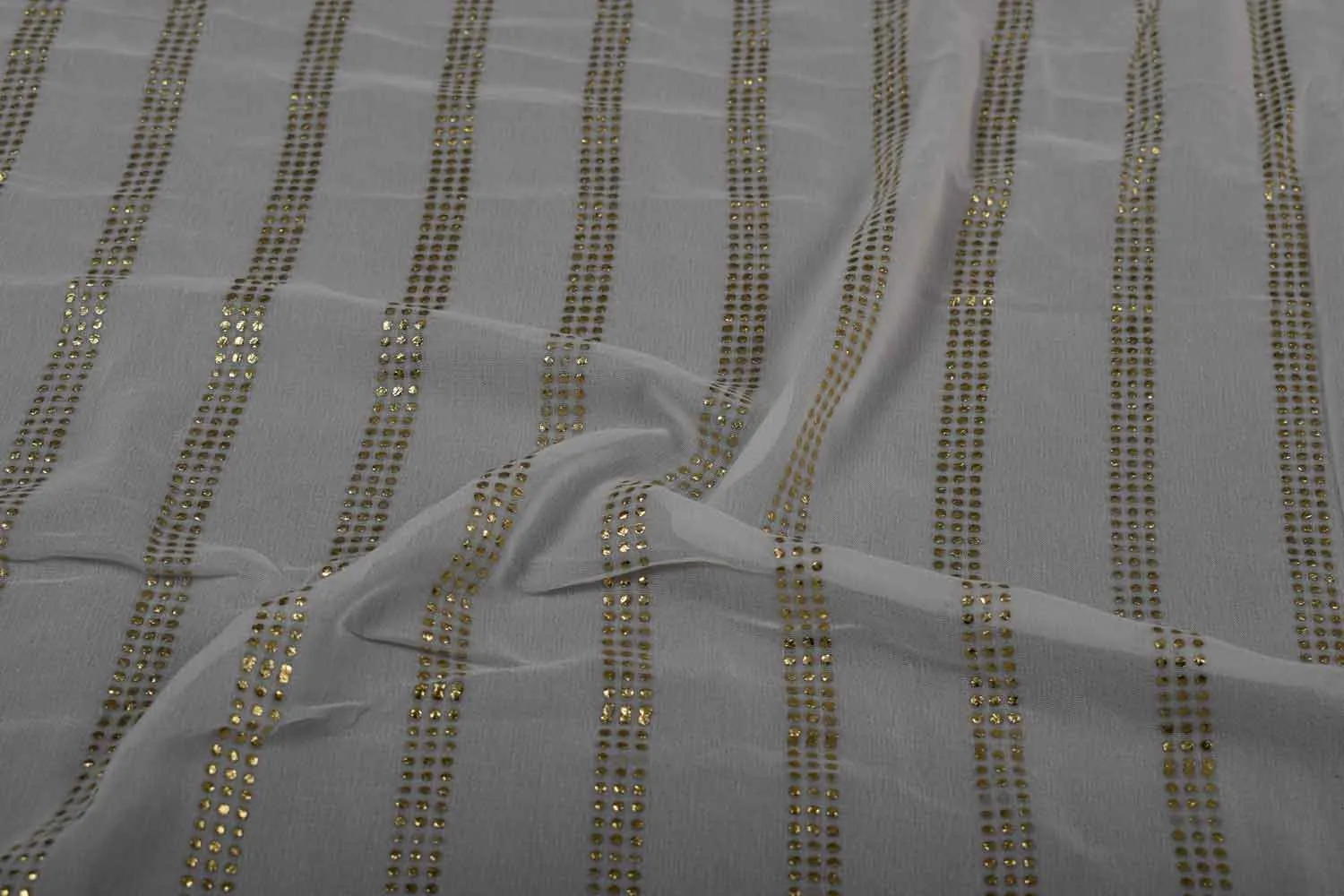 White & Golden Stripes Viscose Georgette Fabric