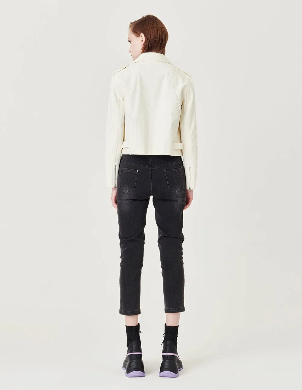 White Corduroy Biker Jacket