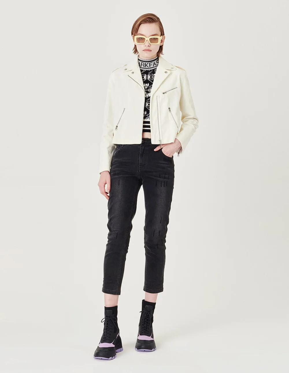White Corduroy Biker Jacket