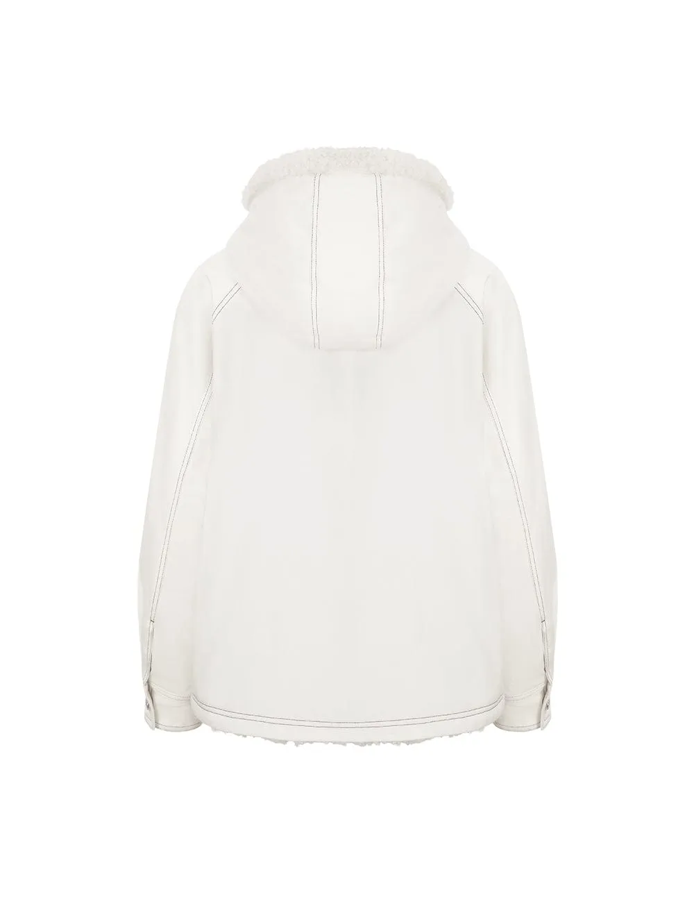 White Hooded Fleece Denim Jacket