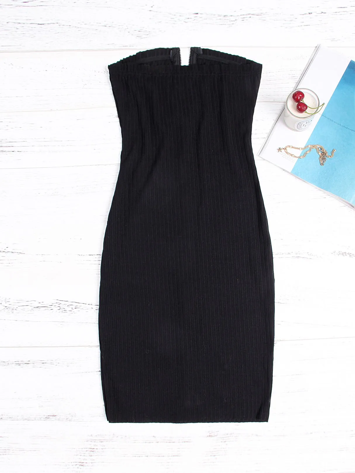 Wholesale Black Off The Shoulder Sleeveless Plain Zip Back Backless Dresses