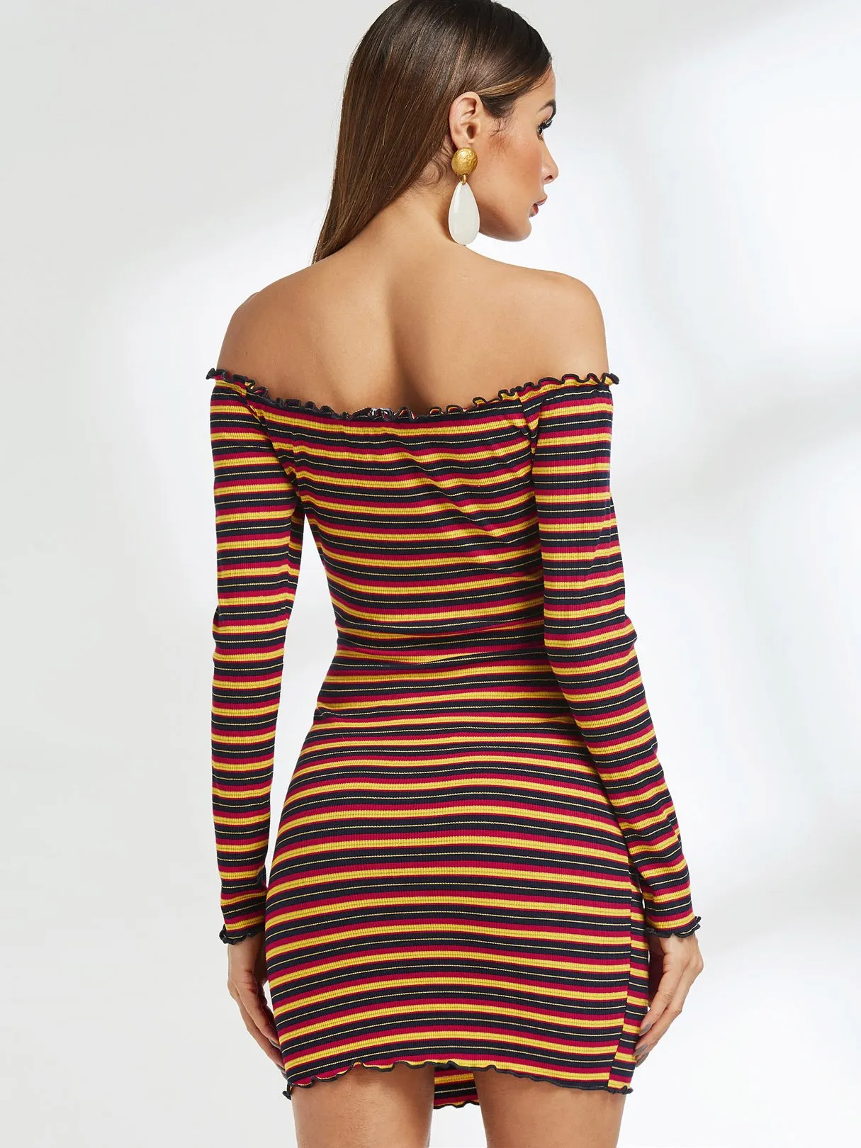 Wholesale Off The Shoulder Long Sleeve Stripe Dresses