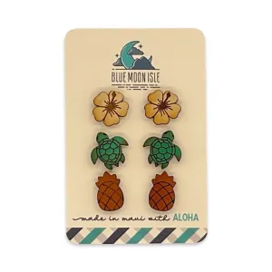 Wood Stud Earrings Set