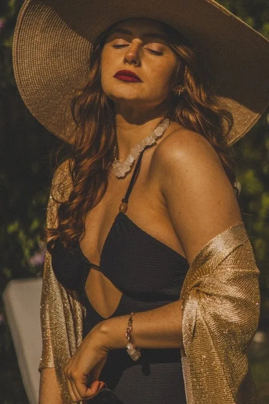 Xander Kostroma - Metallic Gold Kimono Beach Coverup Gold –Lightweight & Sustainable – For Stylish Beach Lovers