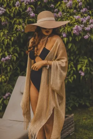 Xander Kostroma - Metallic Gold Kimono Beach Coverup Gold –Lightweight & Sustainable – For Stylish Beach Lovers