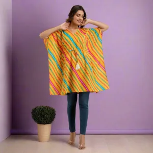 Yellow Leheriya Print Cotton Kaftan Dress (SHKUP1227)