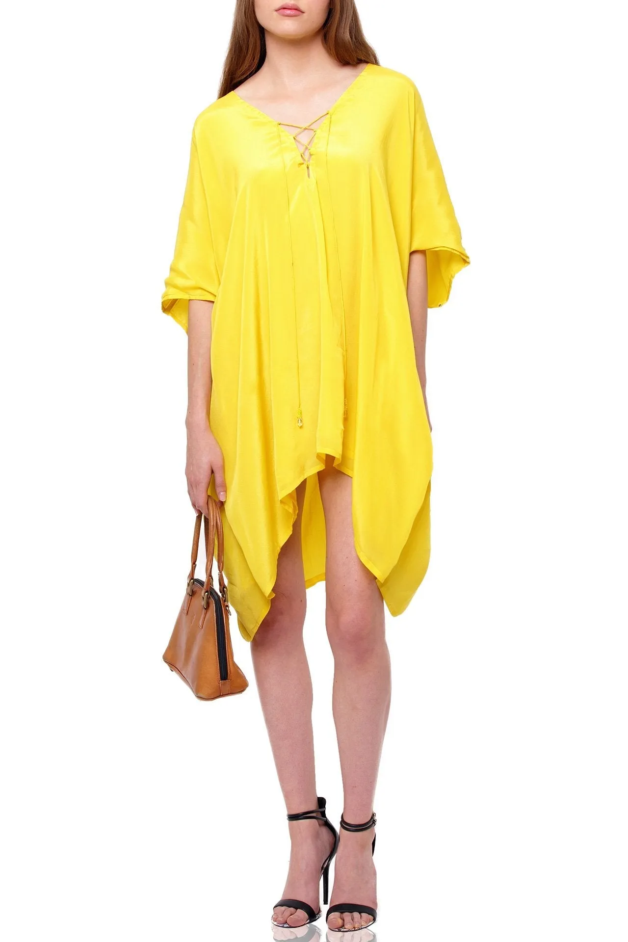 yellow short caftan dress