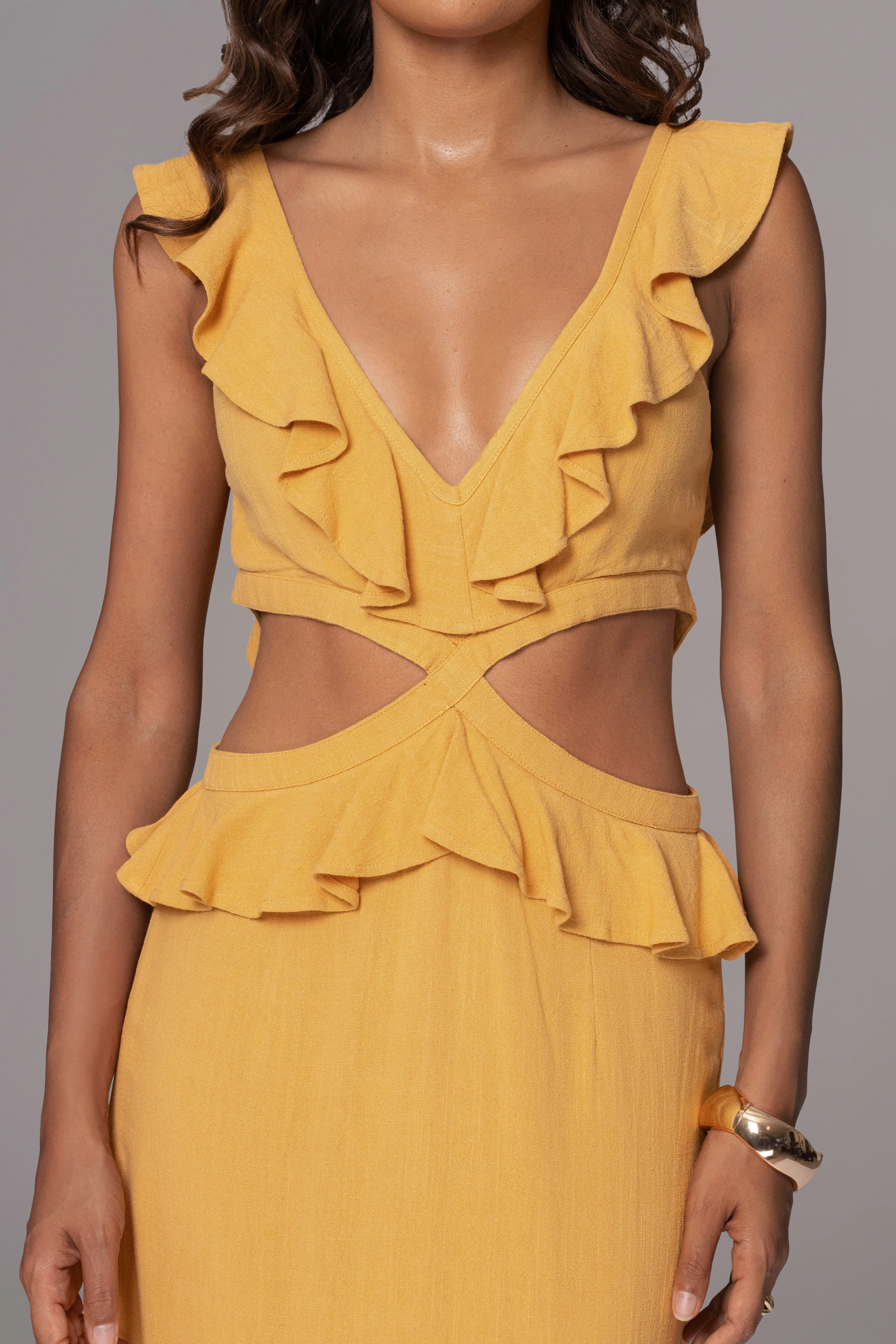 Yellow Sunshine Ruffle Linen Dress